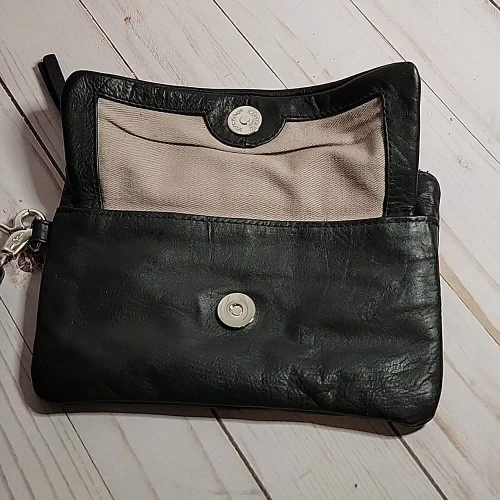 DAY & MOOD PINE CLUTCH BLACK DISTRESSED LEATHER CLUTCH WRISTLET BAG